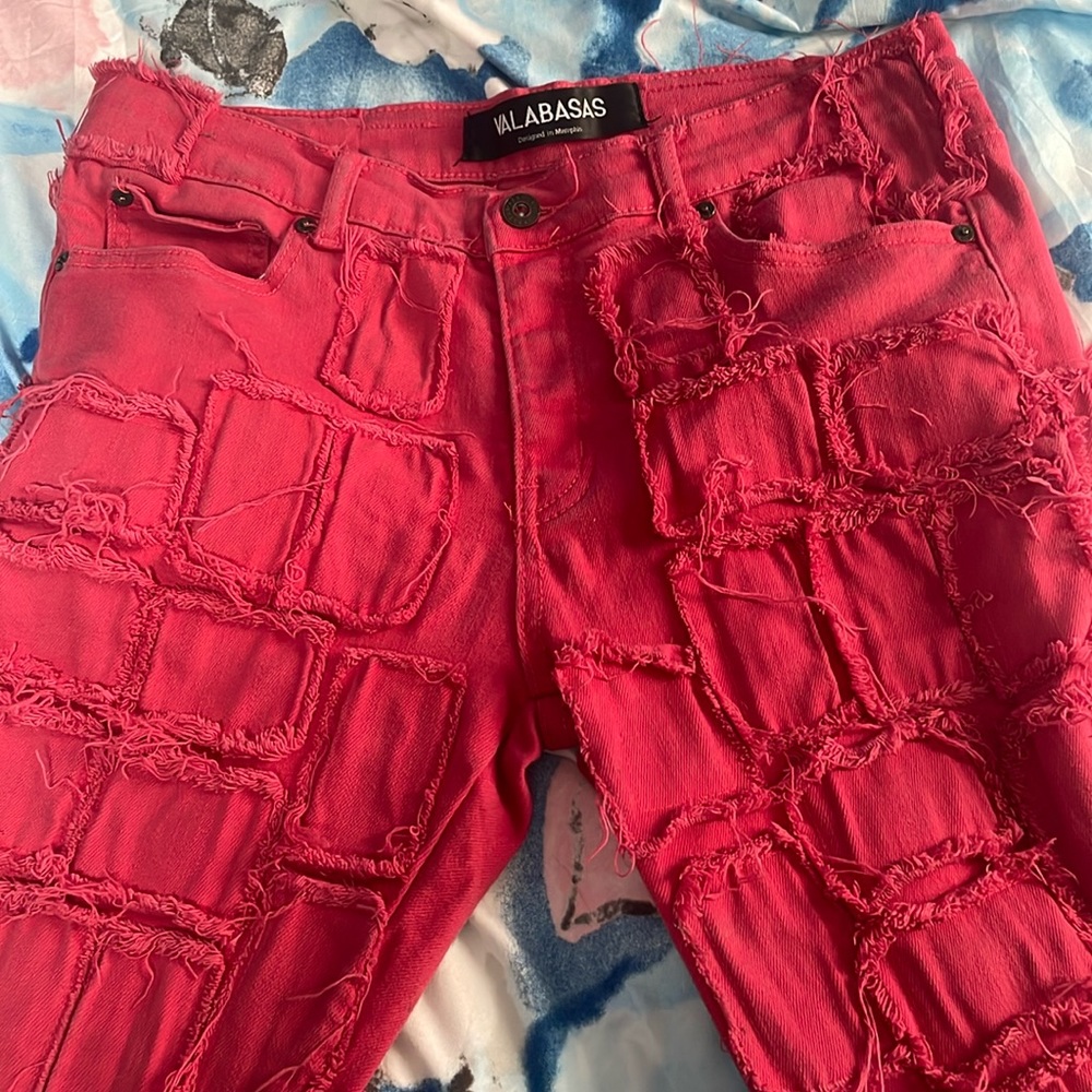Valabasas distressed stacked red denim size 34